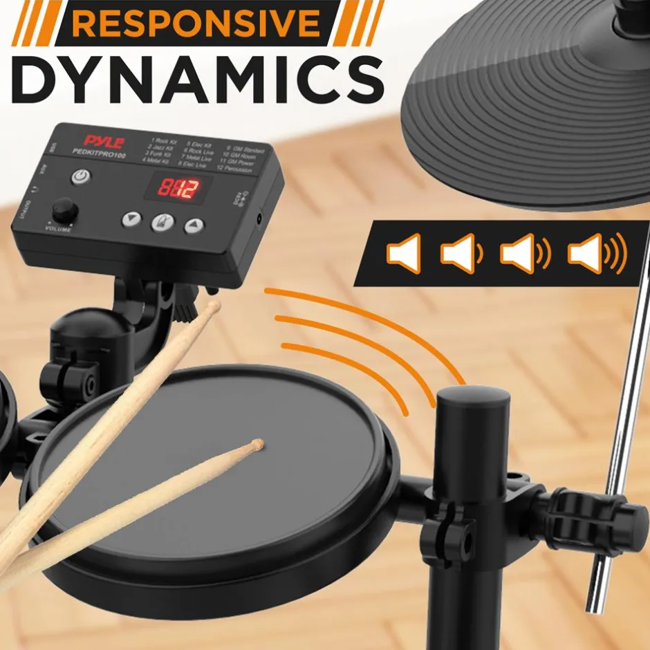 7-Piece Electric Drum Set, MIDI Support, Roll-Up Design, Portable<Pyle