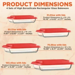 8-Piece Glass Baking Dish Set - Oven Safe, Borosilicate, Red<SereneLife Sale