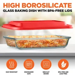 8-Piece Glass Baking Dish Set - Oven Safe, Borosilicate, Red<SereneLife Sale