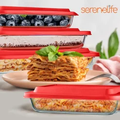 8-Piece Glass Baking Dish Set - Oven Safe, Borosilicate, Red<SereneLife Sale