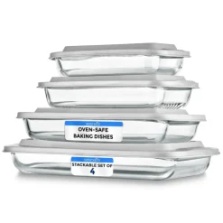 8-Piece Glass Baking Dish Set - Oven Safe, Borosilicate, White<SereneLife Online
