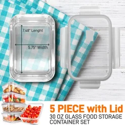 10-Piece Glass Food Storage Set, Leak-Proof, Borosilicate, Gray<NutriChef New