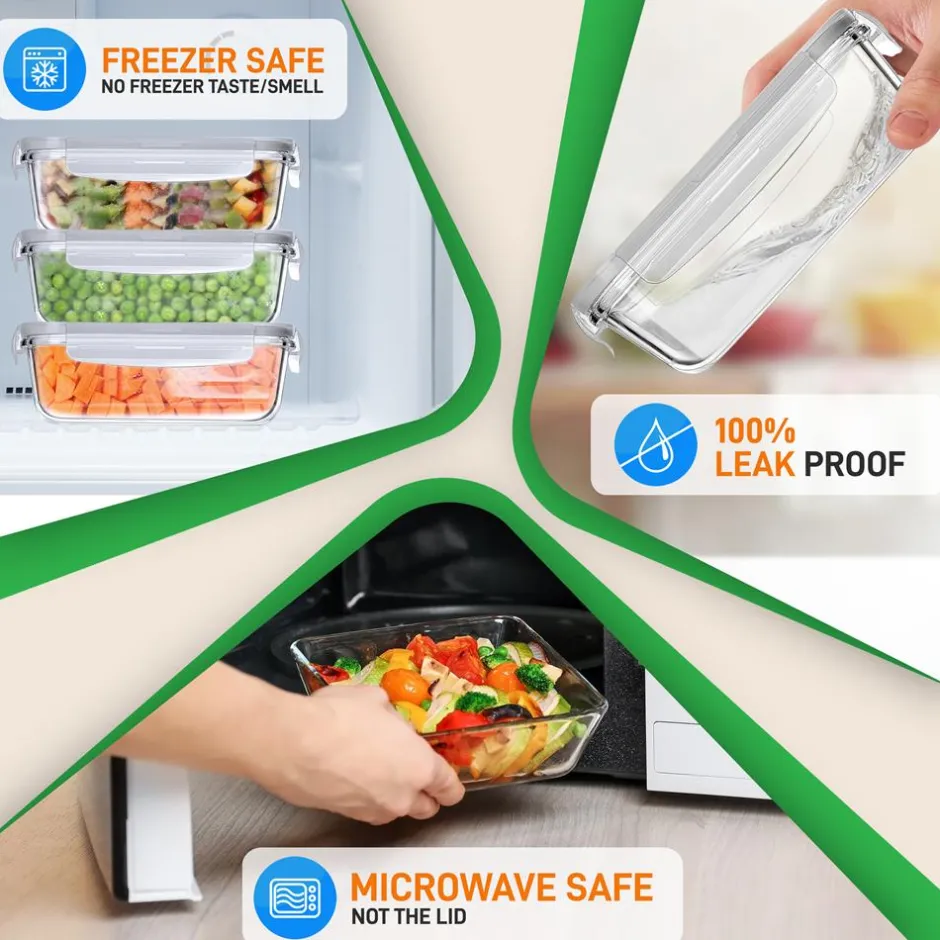 10-Piece Glass Food Storage Set, Leak-Proof, Borosilicate, Gray<NutriChef New