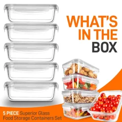 10-Piece Glass Food Storage Set, Leak-Proof, Borosilicate, Gray<NutriChef New