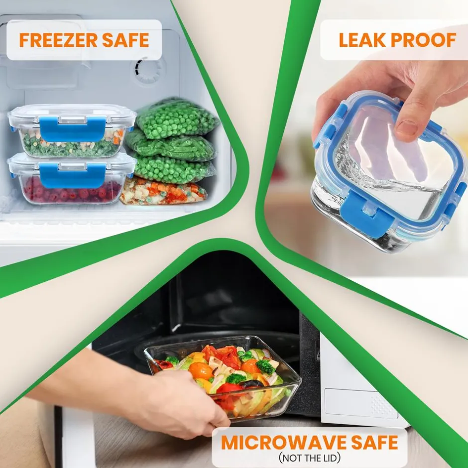 24-Piece Glass Food Storage Set, Airtight Leak-Proof, Blue<NutriChef Sale