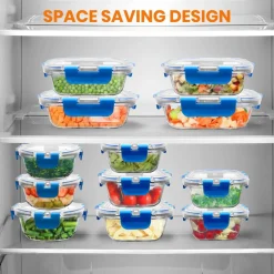 24-Piece Glass Food Storage Set, Airtight Leak-Proof, Blue<NutriChef Sale