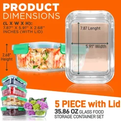 10-Piece Glass Food Storage Set - Leakproof Airtight Lids, Oven Safe<NutriChef Clearance