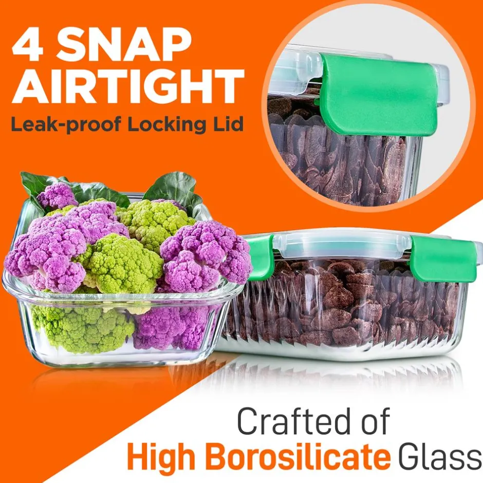 10-Piece Glass Food Storage Set - Leakproof Airtight Lids, Oven Safe<NutriChef Clearance