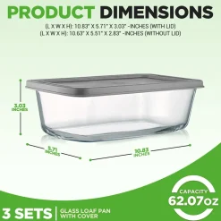 6-Piece Glass Loaf Pan Set - Airtight Lids, Stackable, Oven Safe, Clear<NutriChef Outlet