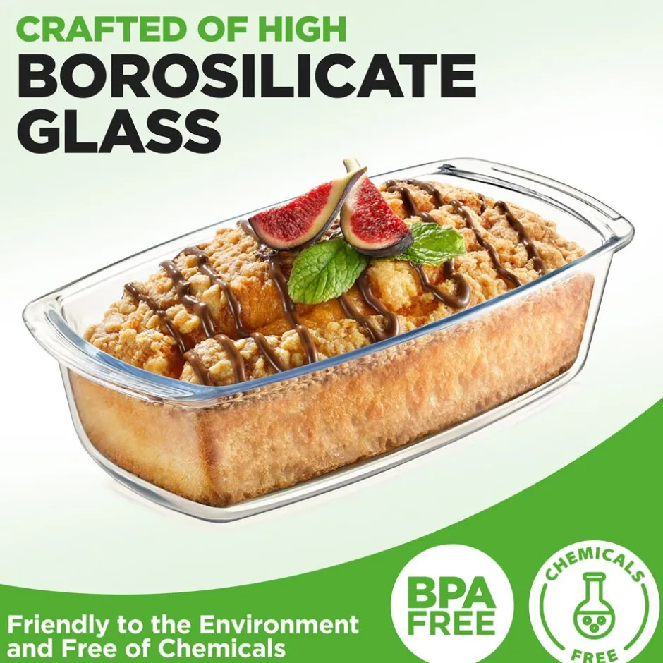 6-Piece Glass Loaf Pan Set - Airtight Lids, Stackable, Oven Safe, Clear<NutriChef Outlet