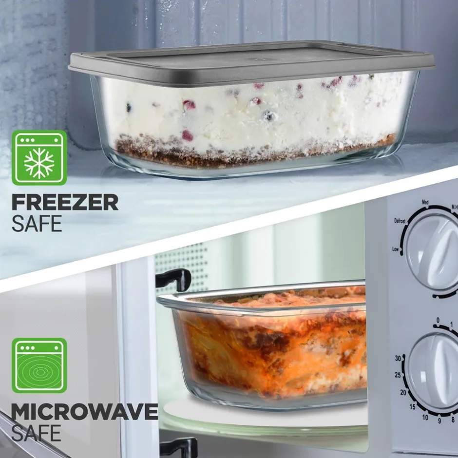6-Piece Glass Loaf Pan Set - Airtight Lids, Stackable, Oven Safe, Clear<NutriChef Outlet