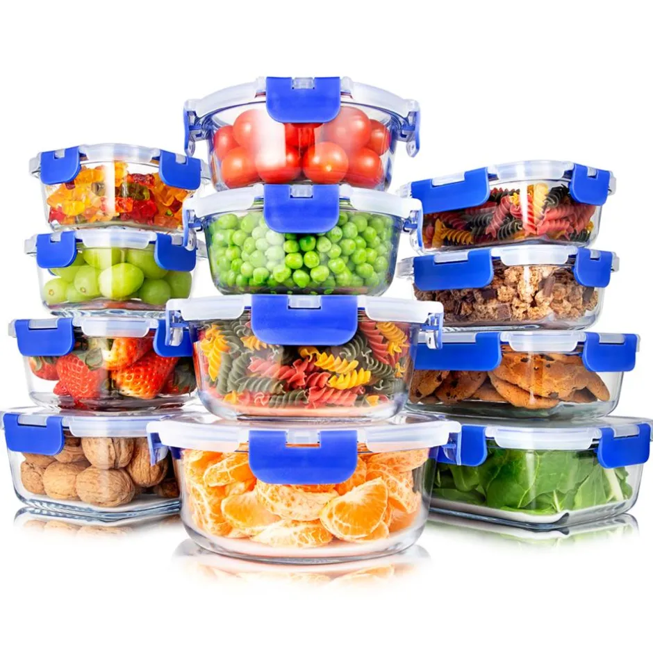 24-Piece Glass Storage Set, Leak-Proof, High Borosilicate, Blue<SereneLife Sale