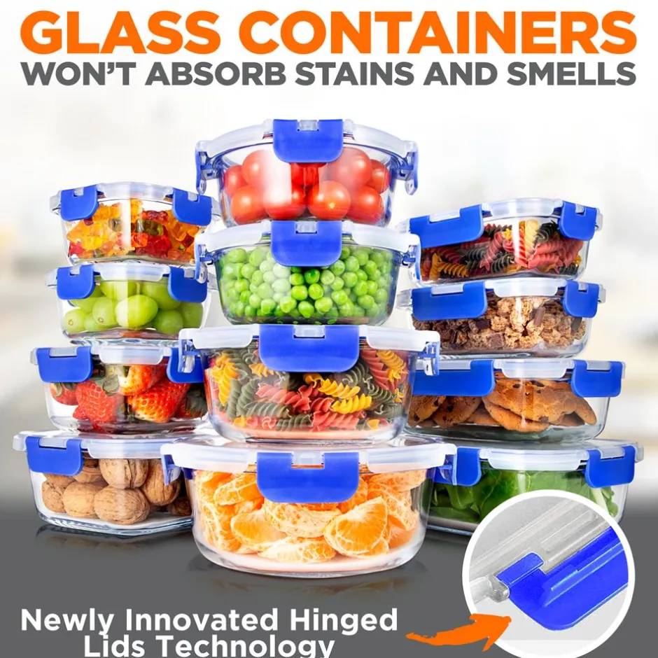 24-Piece Glass Storage Set, Leak-Proof, High Borosilicate, Blue<SereneLife Sale