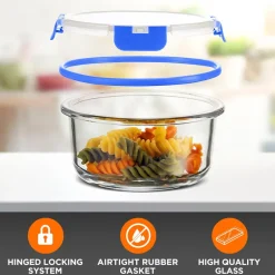 24-Piece Glass Storage Set, Leak-Proof, High Borosilicate, Blue<SereneLife Sale