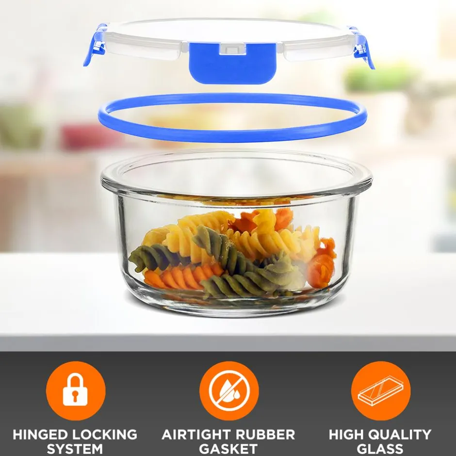 24-Piece Glass Storage Set, Leak-Proof, High Borosilicate, Blue<SereneLife Sale