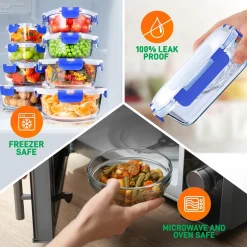 24-Piece Glass Storage Set, Leak-Proof, High Borosilicate, Blue<SereneLife Sale