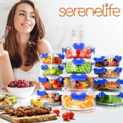 24-Piece Glass Storage Set, Leak-Proof, High Borosilicate, Blue<SereneLife Sale
