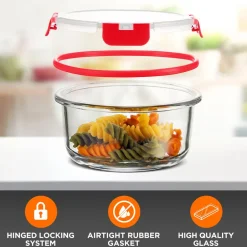 24-Piece Glass Storage Set, Leak-Proof, High Borosilicate, Red Lids<SereneLife Best
