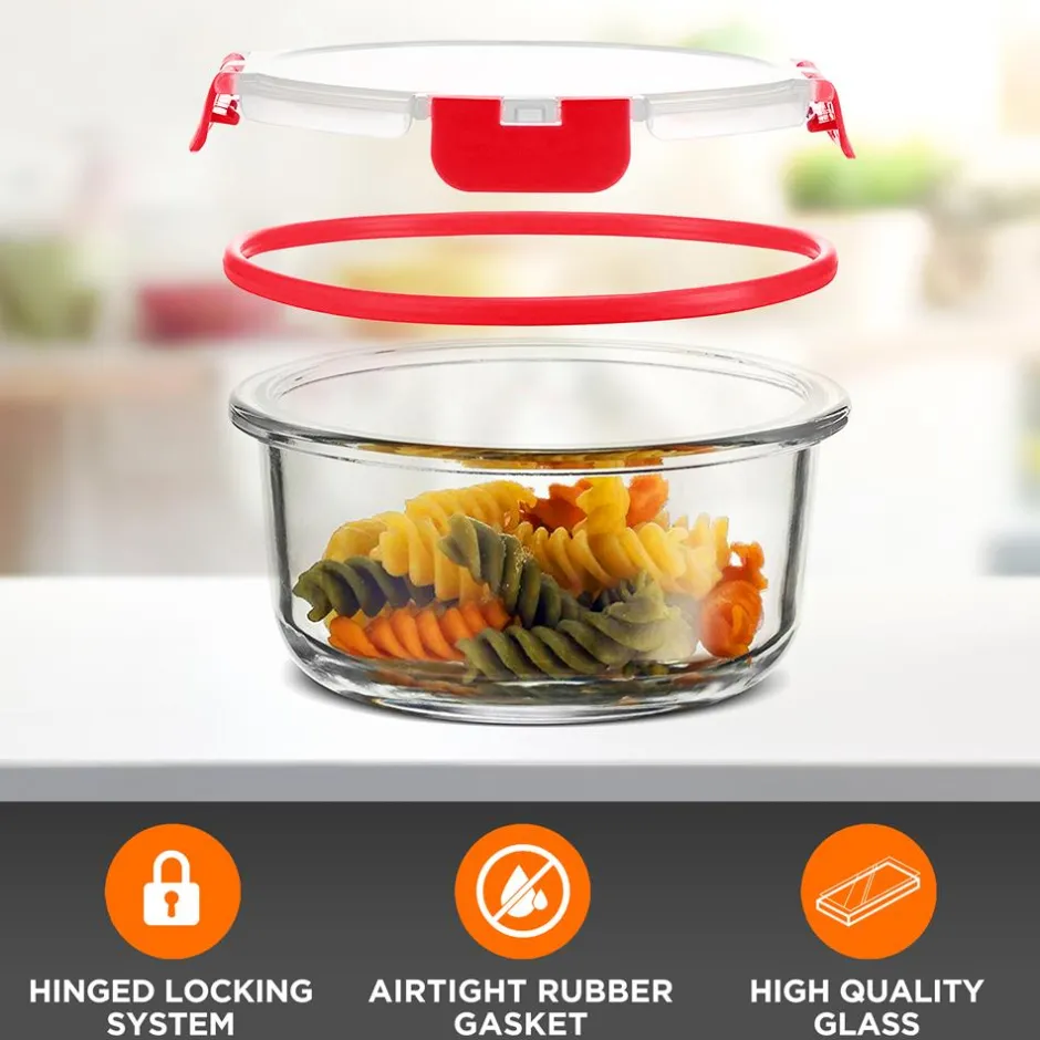 24-Piece Glass Storage Set, Leak-Proof, High Borosilicate, Red Lids<SereneLife Best