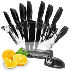 17-Piece Kitchen Knife Set - Precision Cutting - Stainless Steel - Acrylic Stand<NutriChef Hot