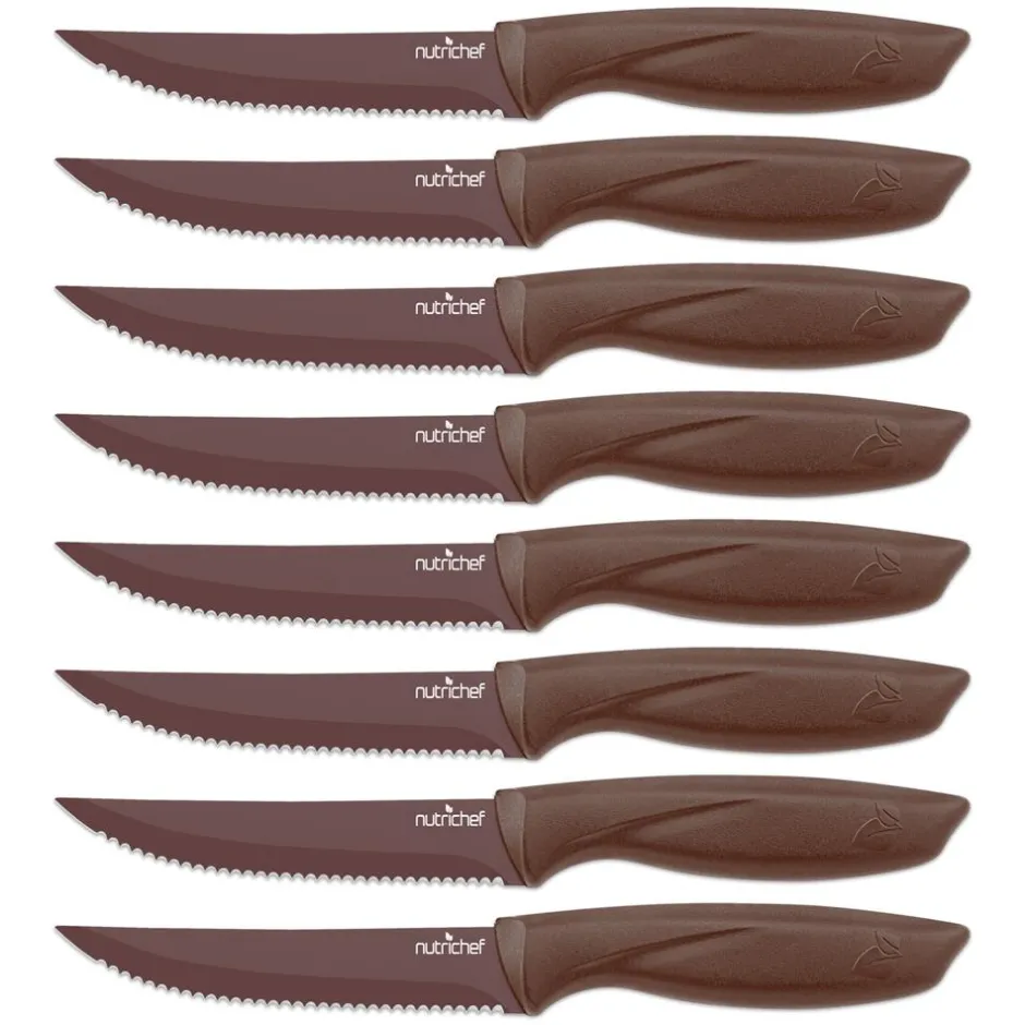 8-Piece Kitchen Knife Set - Long-Lasting Sharpness, Non-stick, Brown<NutriChef New
