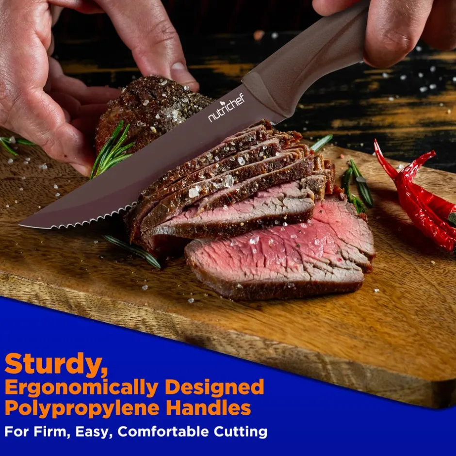 8-Piece Kitchen Knife Set - Long-Lasting Sharpness, Non-stick, Brown<NutriChef New