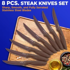 8-Piece Kitchen Knife Set - Long-Lasting Sharpness, Non-stick, Brown<NutriChef New