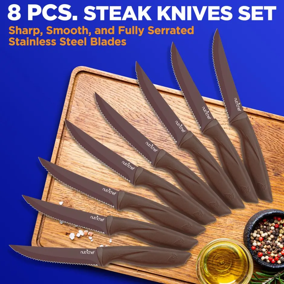 8-Piece Kitchen Knife Set - Long-Lasting Sharpness, Non-stick, Brown<NutriChef New