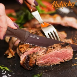 8-Piece Kitchen Knife Set - Long-Lasting Sharpness, Non-stick, Brown<NutriChef New