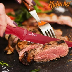 8-Piece Kitchen Knife Set, Unbreakable Stainless Steel, Red<NutriChef
