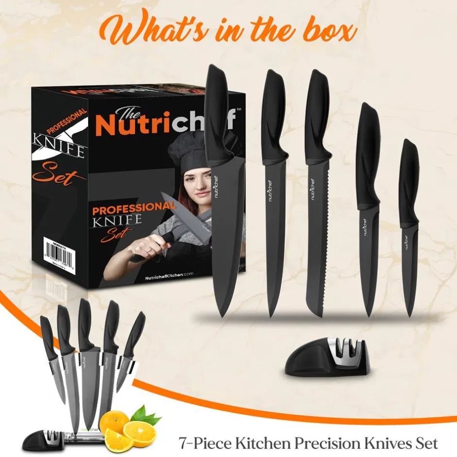 7-Piece Knife Set for Precision Cutting, Stainless Steel, Acrylic Stand<NutriChef Hot