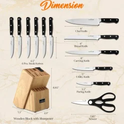 13-Piece Knife Set with Block, Precision German Steel, Built-In Sharpener<NutriChef Discount