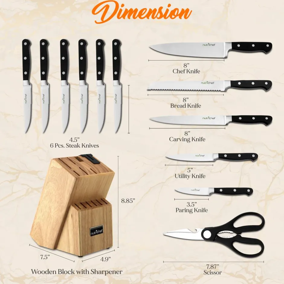 13-Piece Knife Set with Block, Precision German Steel, Built-In Sharpener<NutriChef Discount