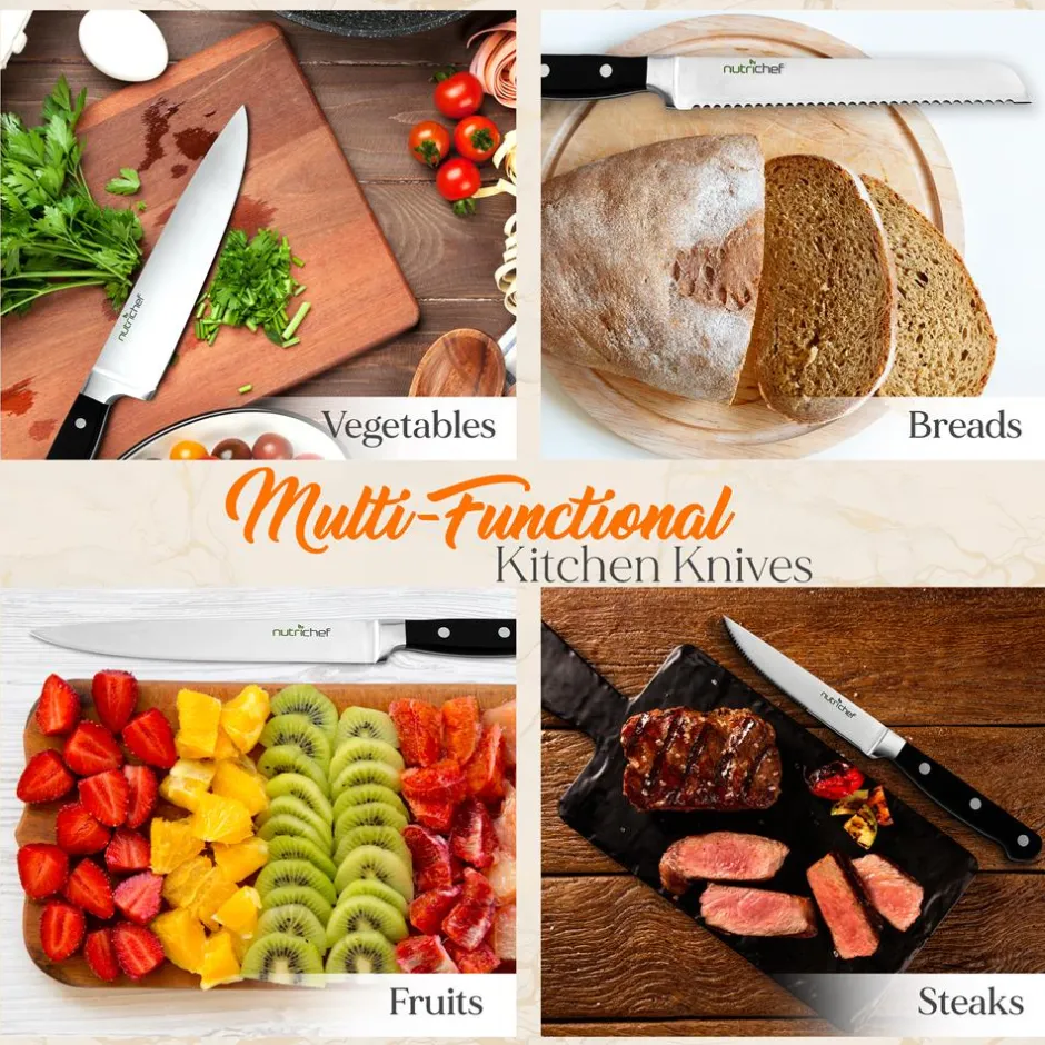 13-Piece Knife Set with Block, Precision German Steel, Built-In Sharpener<NutriChef Discount