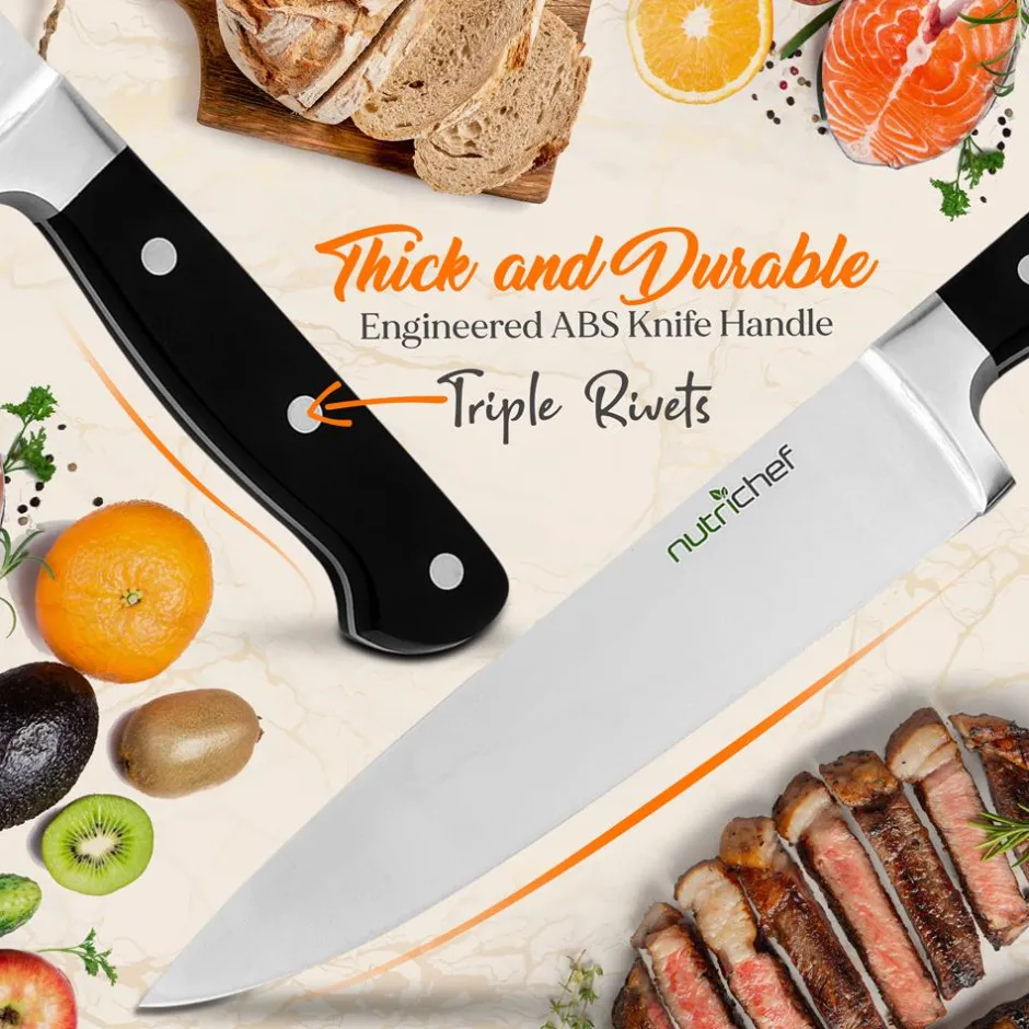 13-Piece Knife Set with Block, Precision German Steel, Built-In Sharpener<NutriChef Discount