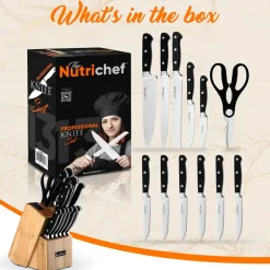 13-Piece Knife Set with Block, Precision German Steel, Built-In Sharpener<NutriChef Discount