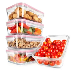 10-Piece Leakproof Glass Containers Set, Freezer-to-Oven Safe, Red<NutriChef
