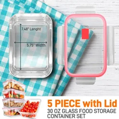 10-Piece Leakproof Glass Containers Set, Freezer-to-Oven Safe, Red<NutriChef