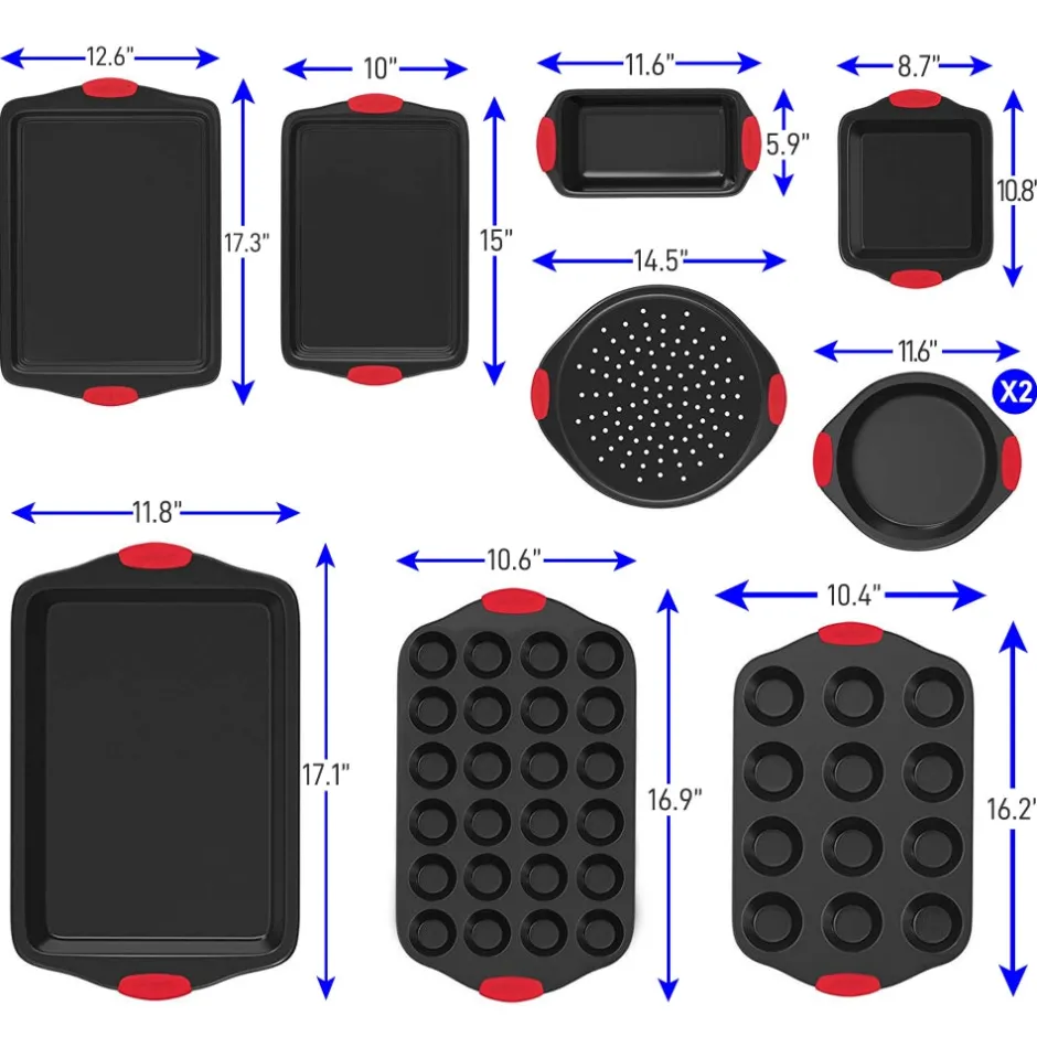 10-Piece Nonstick Bakeware Set, Easy Clean Carbon Steel, Red Handles<NutriChef Discount