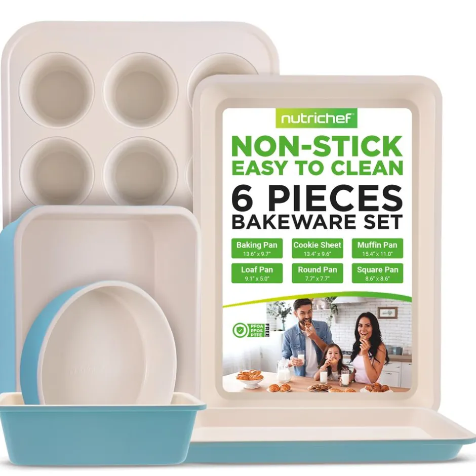 6-Piece Nonstick Bakeware Set, Ceramic Coating, Carbon Steel, Turquoise<NutriChef Discount