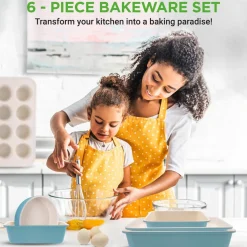 6-Piece Nonstick Bakeware Set, Ceramic Coating, Carbon Steel, Turquoise<NutriChef Discount