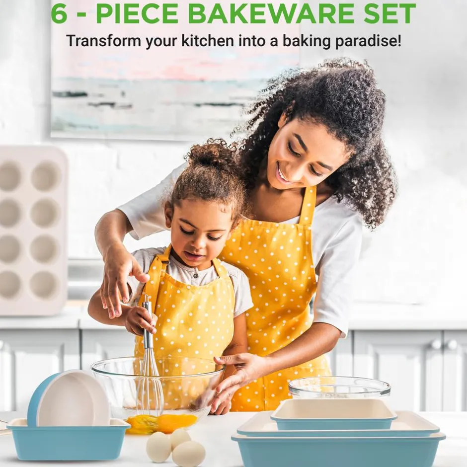 6-Piece Nonstick Bakeware Set, Ceramic Coating, Carbon Steel, Turquoise<NutriChef Discount