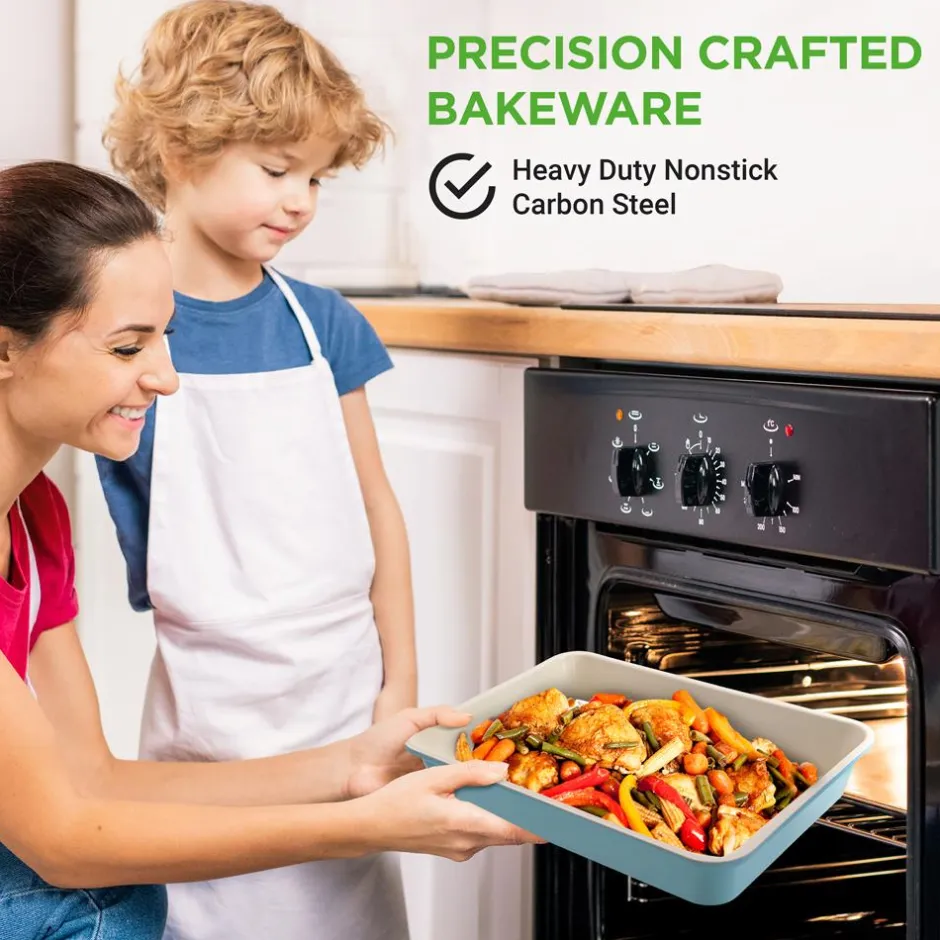 6-Piece Nonstick Bakeware Set, Ceramic Coating, Carbon Steel, Turquoise<NutriChef Discount