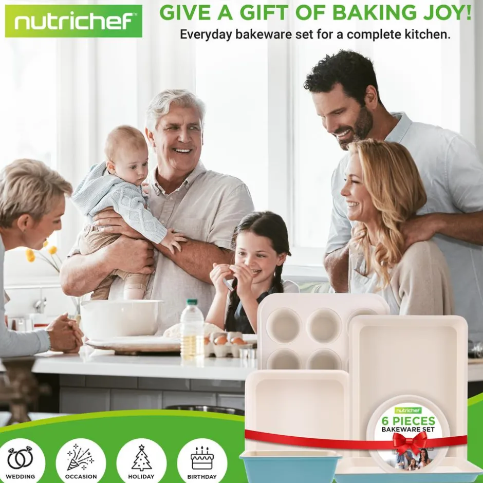 6-Piece Nonstick Bakeware Set, Ceramic Coating, Carbon Steel, Turquoise<NutriChef Discount
