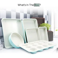 6-Piece Nonstick Bakeware Set, Ceramic Coating, Carbon Steel, Turquoise<NutriChef Discount