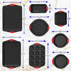 8-Piece Nonstick Bakeware Set, Carbon Steel, Red Silicone Handles<NutriChef Discount