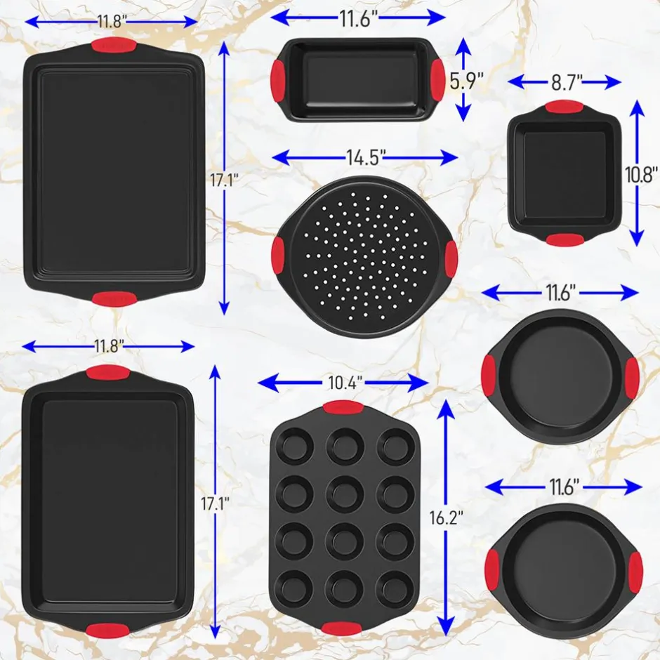 8-Piece Nonstick Bakeware Set, Carbon Steel, Red Silicone Handles<NutriChef Discount