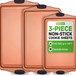 3-Piece Nonstick Bakeware Set - Flexible Carbon Steel, Silicone Handles<NutriChef Hot