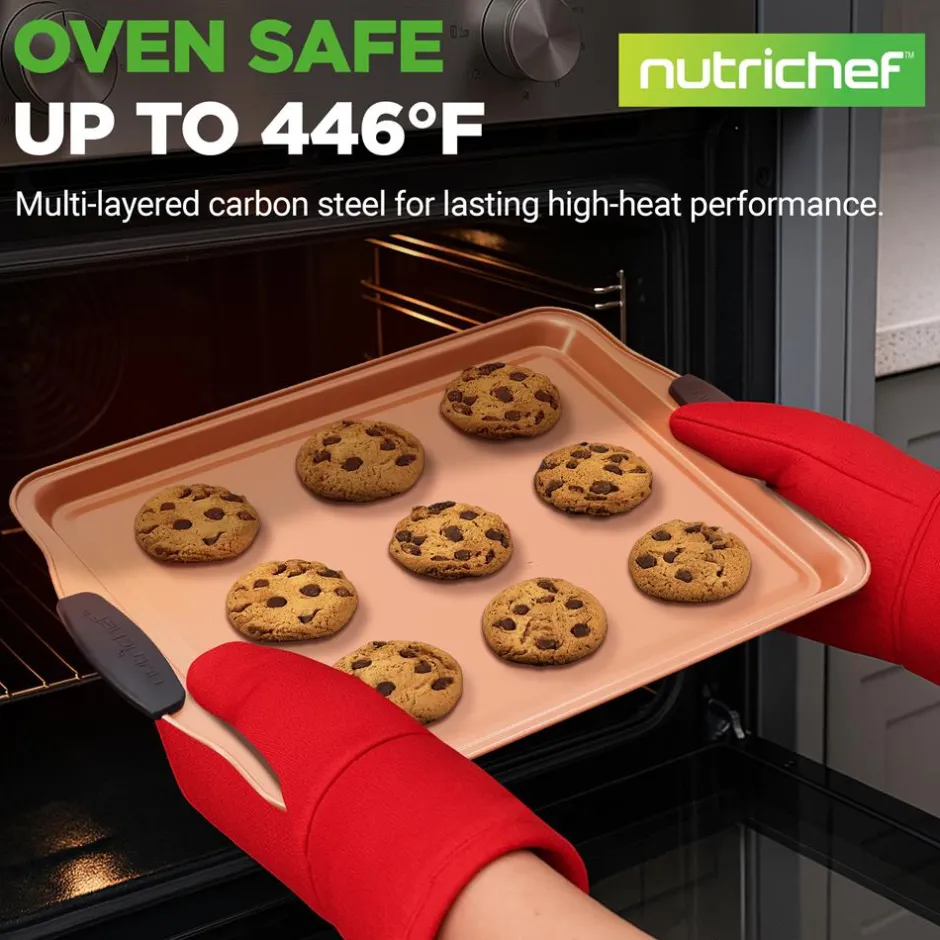 3-Piece Nonstick Bakeware Set - Flexible Carbon Steel, Silicone Handles<NutriChef Hot