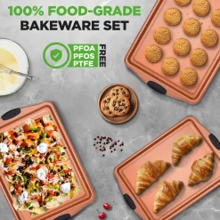 3-Piece Nonstick Bakeware Set - Flexible Carbon Steel, Silicone Handles<NutriChef Hot